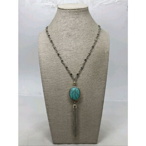 Lucky Brand Faux Turquoise Reversible Tassel Pendant Necklace | 30”